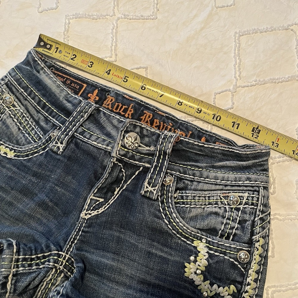 Y2K Rock Revival Micro Mini Denim Shorts Sz 24 Scarlett Embellished Thick Stitch - Picture 4 of 13